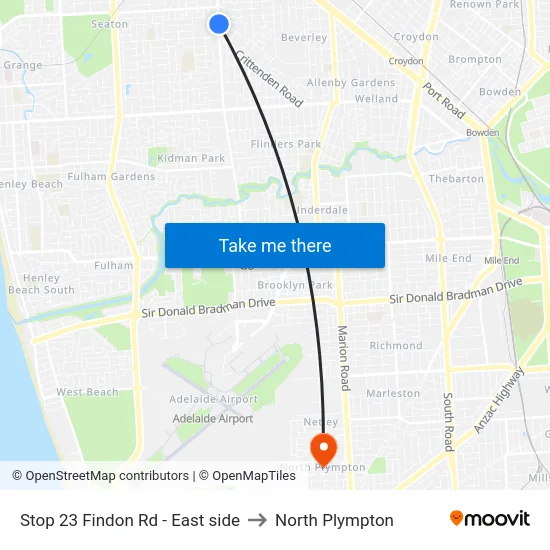 Stop 23 Findon Rd - East side to North Plympton map
