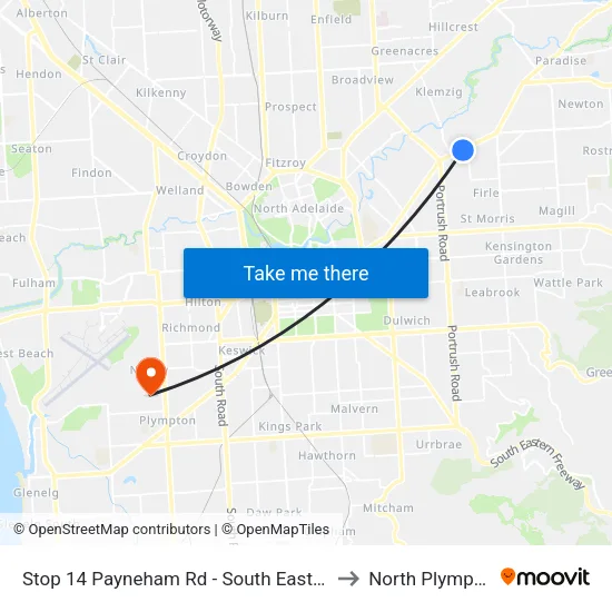 Stop 14 Payneham Rd - South East side to North Plympton map