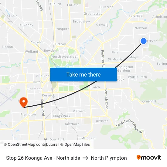 Stop 26 Koonga Ave - North side to North Plympton map