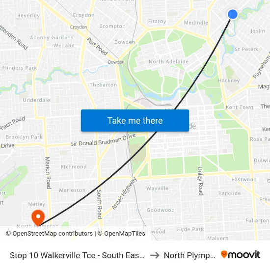 Stop 10 Walkerville Tce - South East side to North Plympton map