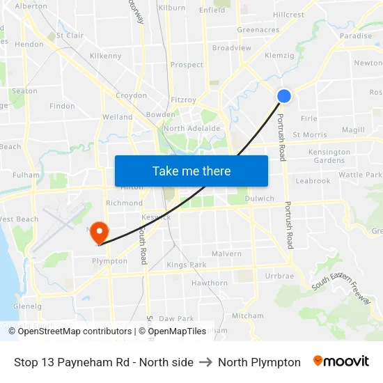 Stop 13 Payneham Rd - North side to North Plympton map