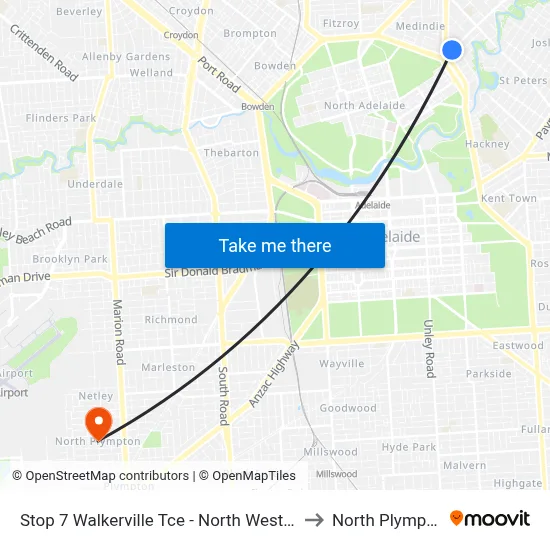 Stop 7 Walkerville Tce - North West side to North Plympton map