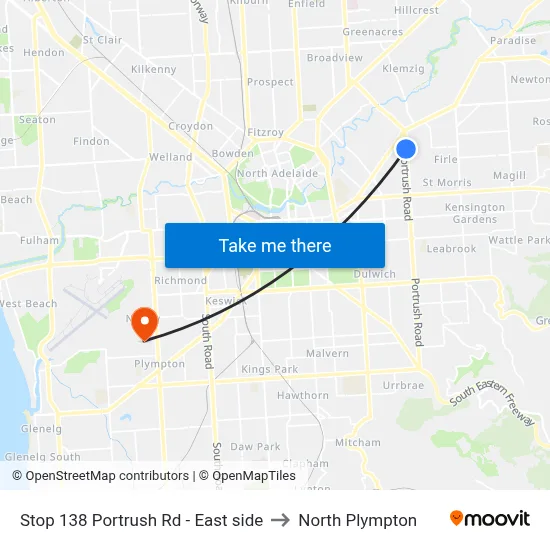 Stop 138 Portrush Rd - East side to North Plympton map