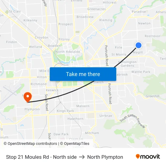 Stop 21 Moules Rd - North side to North Plympton map