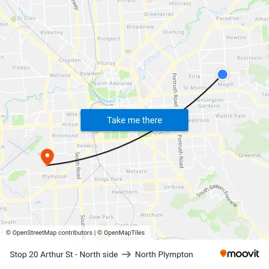 Stop 20 Arthur St - North side to North Plympton map