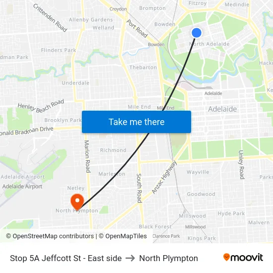 Stop 5A Jeffcott St - East side to North Plympton map