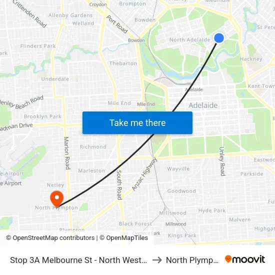Stop 3A Melbourne St - North West side to North Plympton map