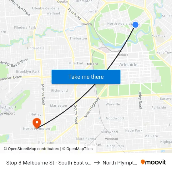 Stop 3 Melbourne St - South East side to North Plympton map