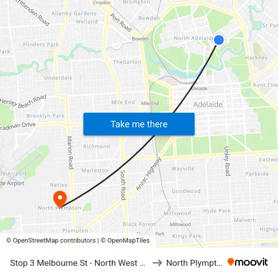 Stop 3 Melbourne St - North West side to North Plympton map