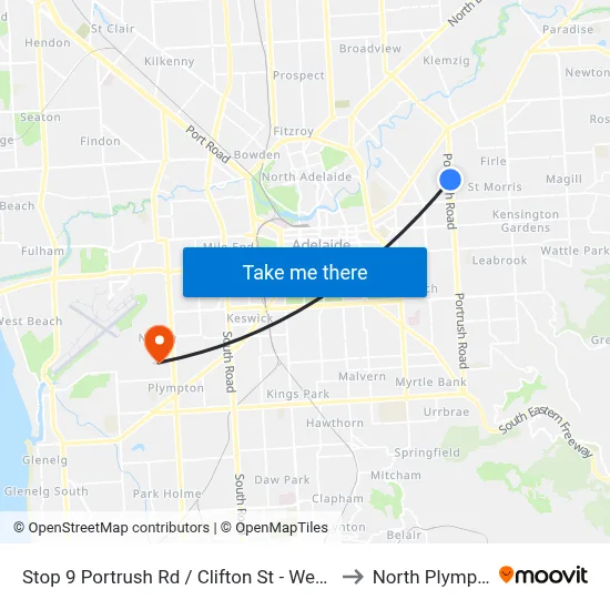 Stop 9 Portrush Rd / Clifton St - West side to North Plympton map