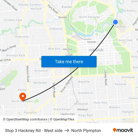 Stop 3 Hackney Rd - West side to North Plympton map