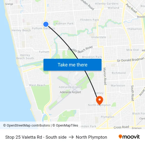 Stop 25 Valetta Rd - South side to North Plympton map