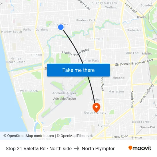 Stop 21 Valetta Rd - North side to North Plympton map