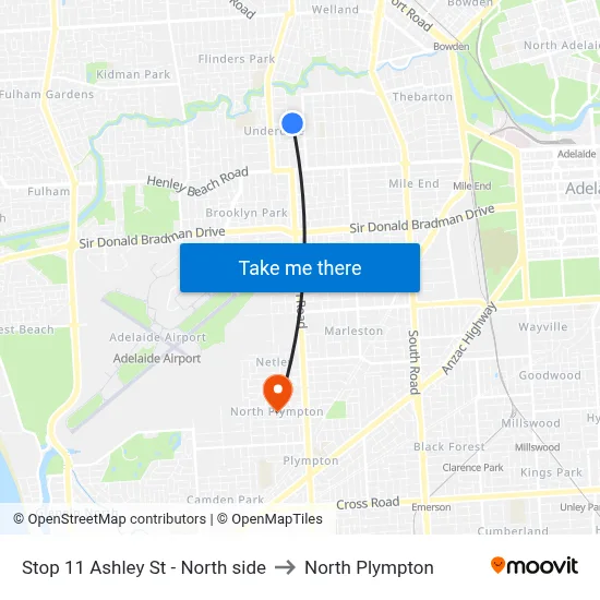 Stop 11 Ashley St - North side to North Plympton map