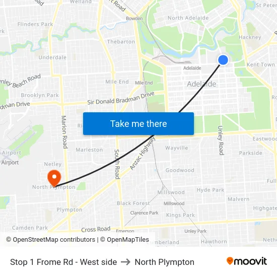 Stop 1 Frome Rd - West side to North Plympton map
