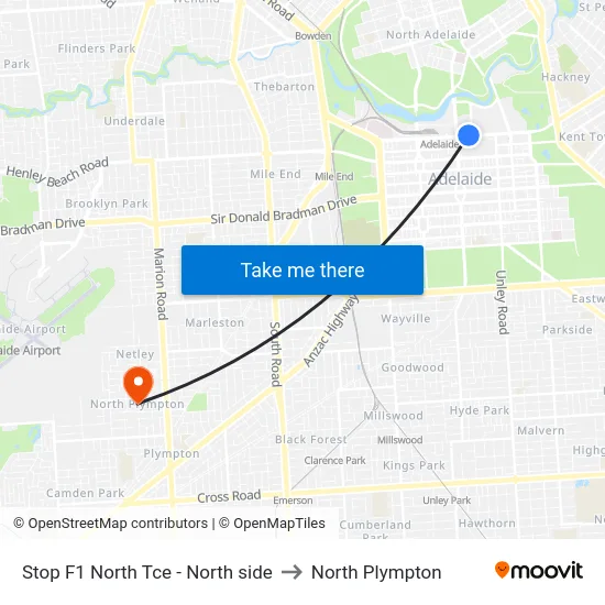 Stop F1 North Tce - North side to North Plympton map