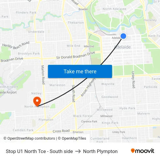 Stop U1 North Tce - South side to North Plympton map