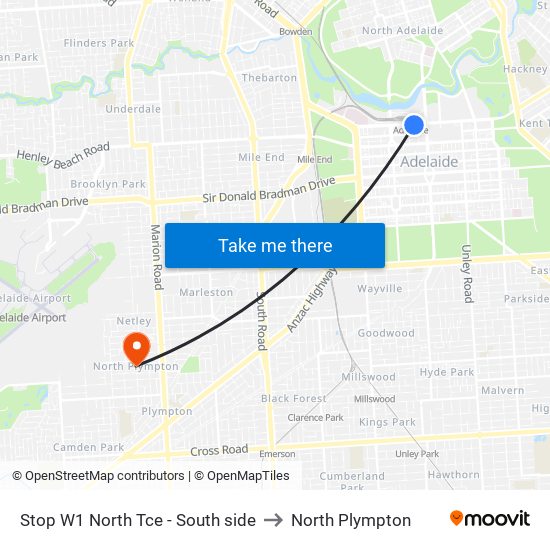 Stop W1 North Tce - South side to North Plympton map