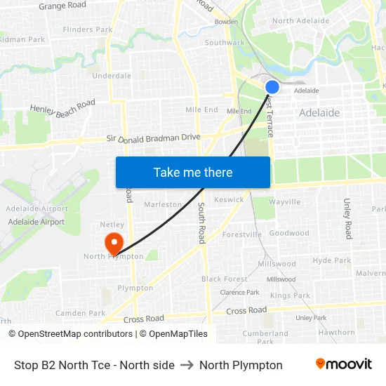 Stop B2 North Tce - North side to North Plympton map