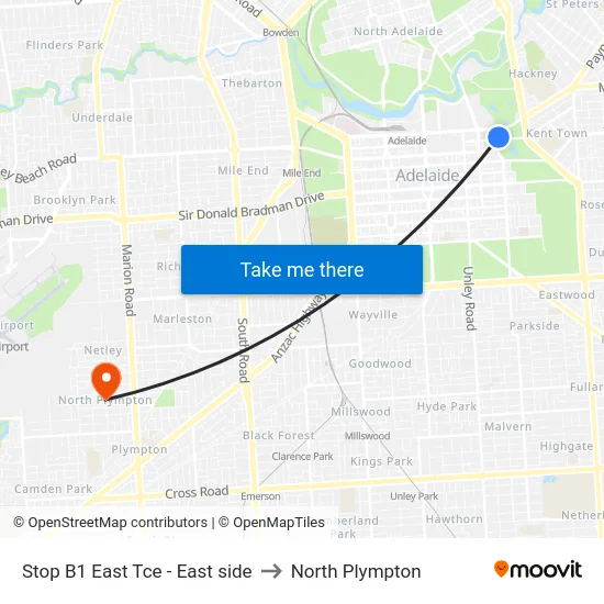 Stop B1 East Tce - East side to North Plympton map
