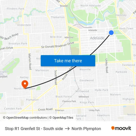 Stop R1 Grenfell St - South side to North Plympton map