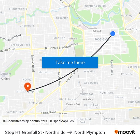 Stop H1 Grenfell St - North side to North Plympton map