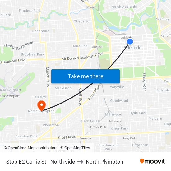 Stop E2 Currie St - North side to North Plympton map