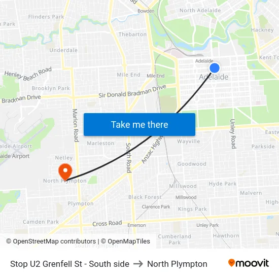 Stop U2 Grenfell St - South side to North Plympton map