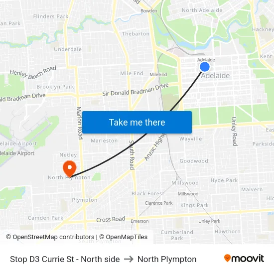 Stop D3 Currie St - North side to North Plympton map