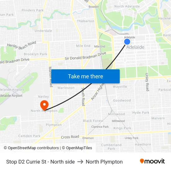 Stop D2 Currie St - North side to North Plympton map
