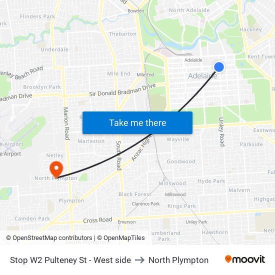 Stop W2 Pulteney St - West side to North Plympton map