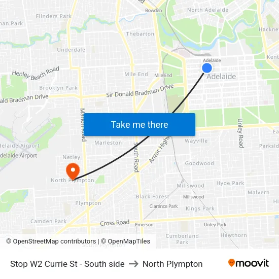 Stop W2 Currie St - South side to North Plympton map