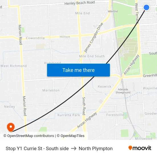 Stop Y1 Currie St - South side to North Plympton map