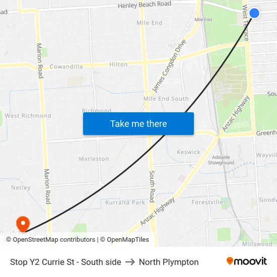 Stop Y2 Currie St - South side to North Plympton map