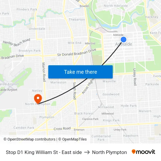 Stop D1 King William St - East side to North Plympton map