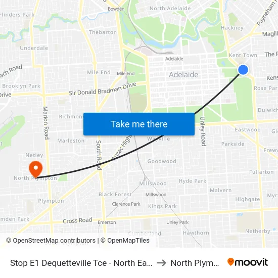 Stop E1 Dequetteville Tce - North East side to North Plympton map