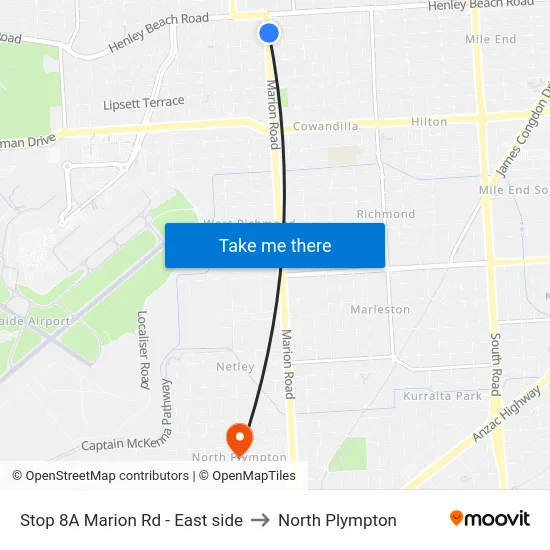Stop 8A Marion Rd - East side to North Plympton map