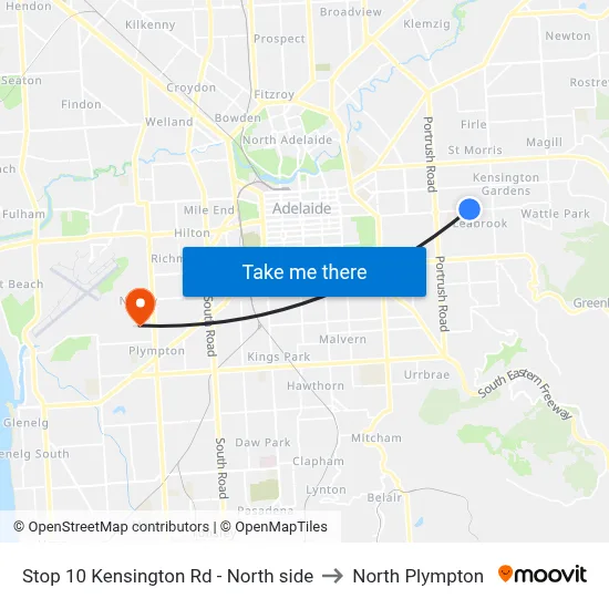 Stop 10 Kensington Rd - North side to North Plympton map