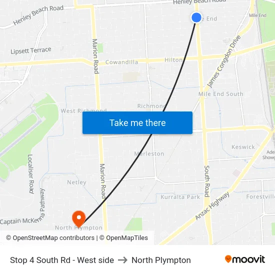 Stop 4 South Rd - West side to North Plympton map