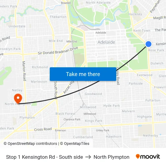 Stop 1 Kensington Rd - South side to North Plympton map