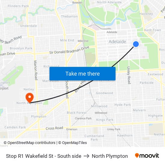 Stop R1 Wakefield St - South side to North Plympton map