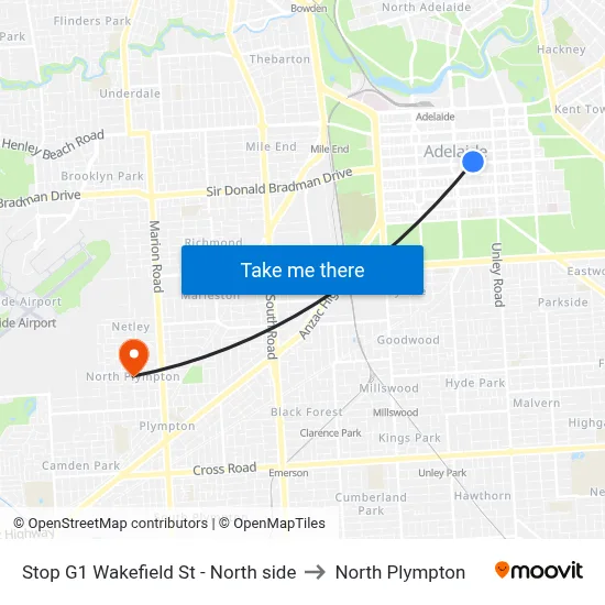 Stop G1 Wakefield St - North side to North Plympton map