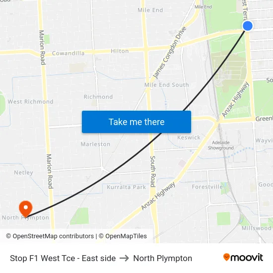 Stop F1 West Tce - East side to North Plympton map