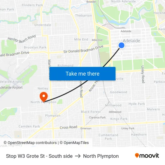Stop W3 Grote St - South side to North Plympton map