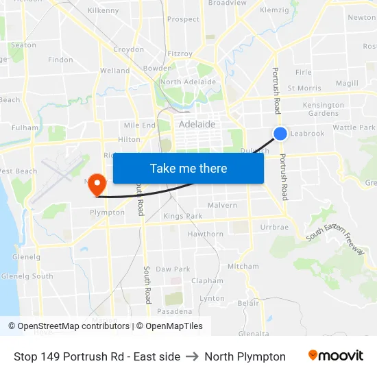 Stop 149 Portrush Rd - East side to North Plympton map