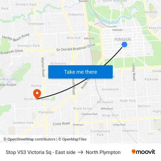 Stop VS3 Victoria Sq - East side to North Plympton map