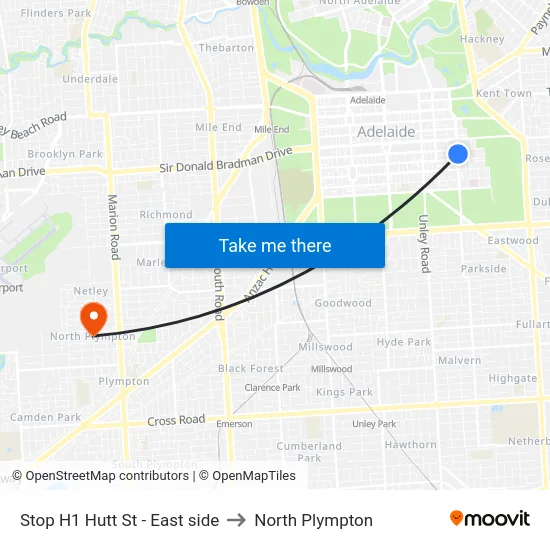 Stop H1 Hutt St - East side to North Plympton map