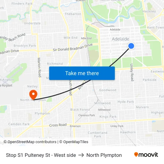Stop S1 Pulteney St - West side to North Plympton map