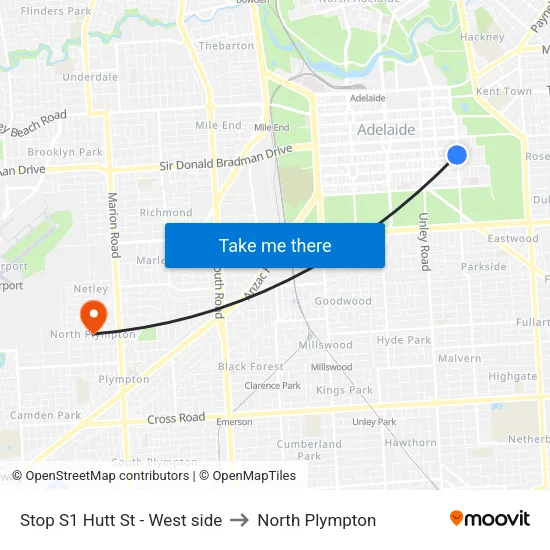 Stop S1 Hutt St - West side to North Plympton map
