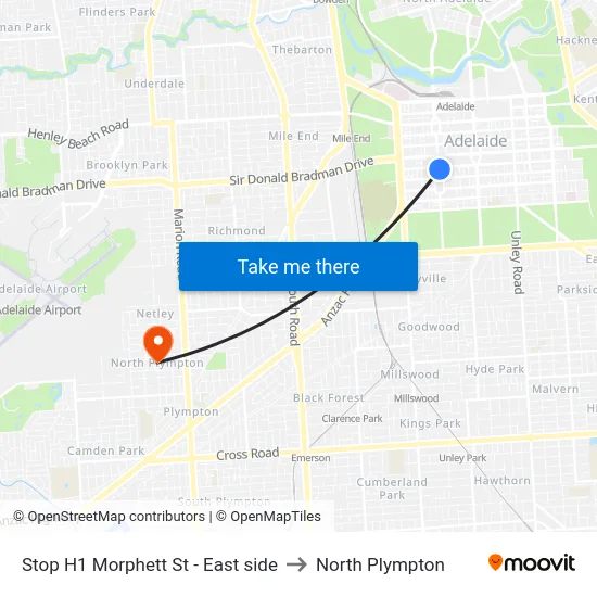 Stop H1 Morphett St - East side to North Plympton map